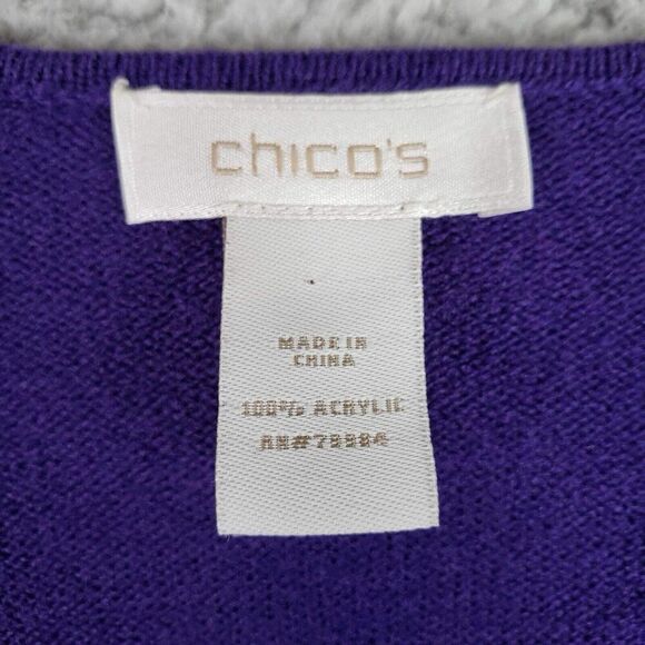 Chicos Sweater Women's Size One Size Cardigan Open Front Purple 3/4 Sleeve - Picture 5 of 7